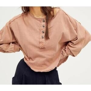 We The Free Melodi Henley Top Sz S Dolman Sleeve Cropped Boho Casual Round Hem